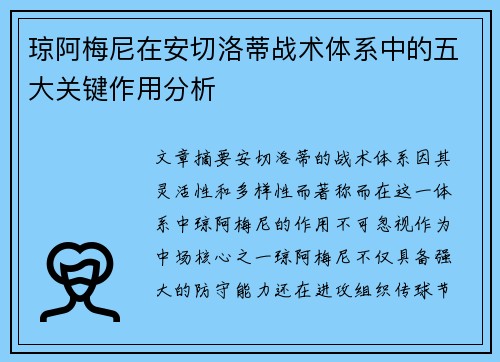 琼阿梅尼在安切洛蒂战术体系中的五大关键作用分析