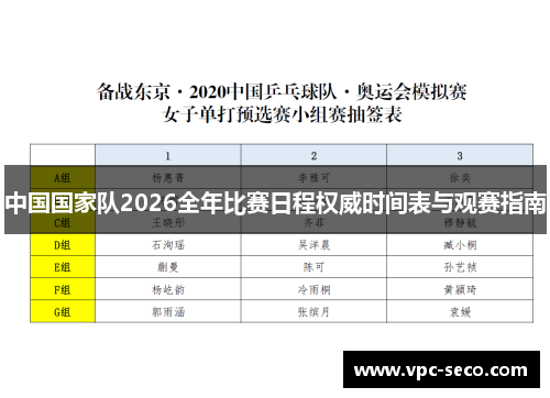 中国国家队2026全年比赛日程权威时间表与观赛指南